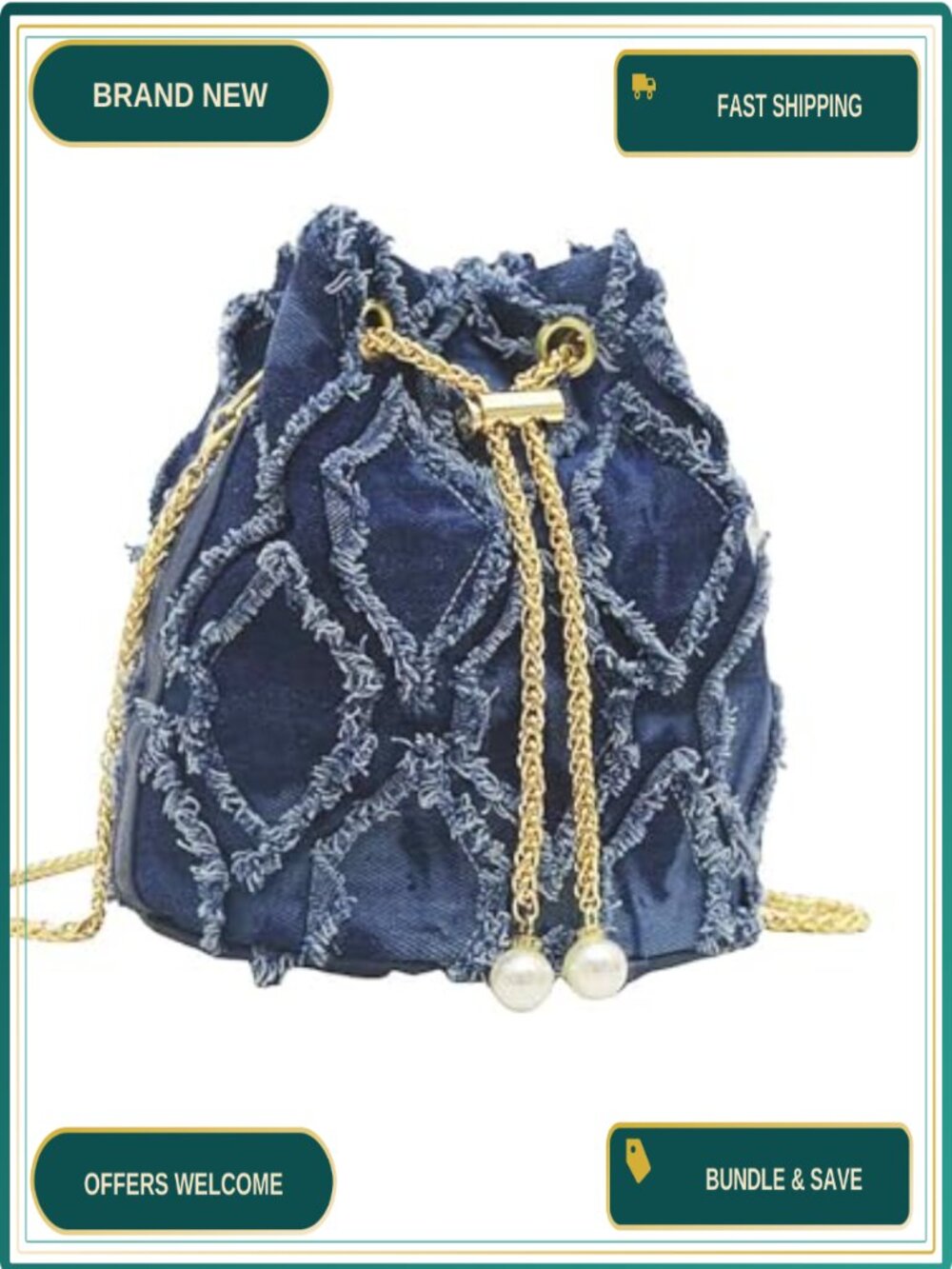 Denim Drawstring Hobo Crossbody Bucket Bag
